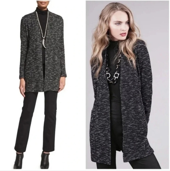 Eileen Fisher Micro-Tweed Knit Open Front Sweater Blazer Jacket Petite Medium - Picture 1 of 12